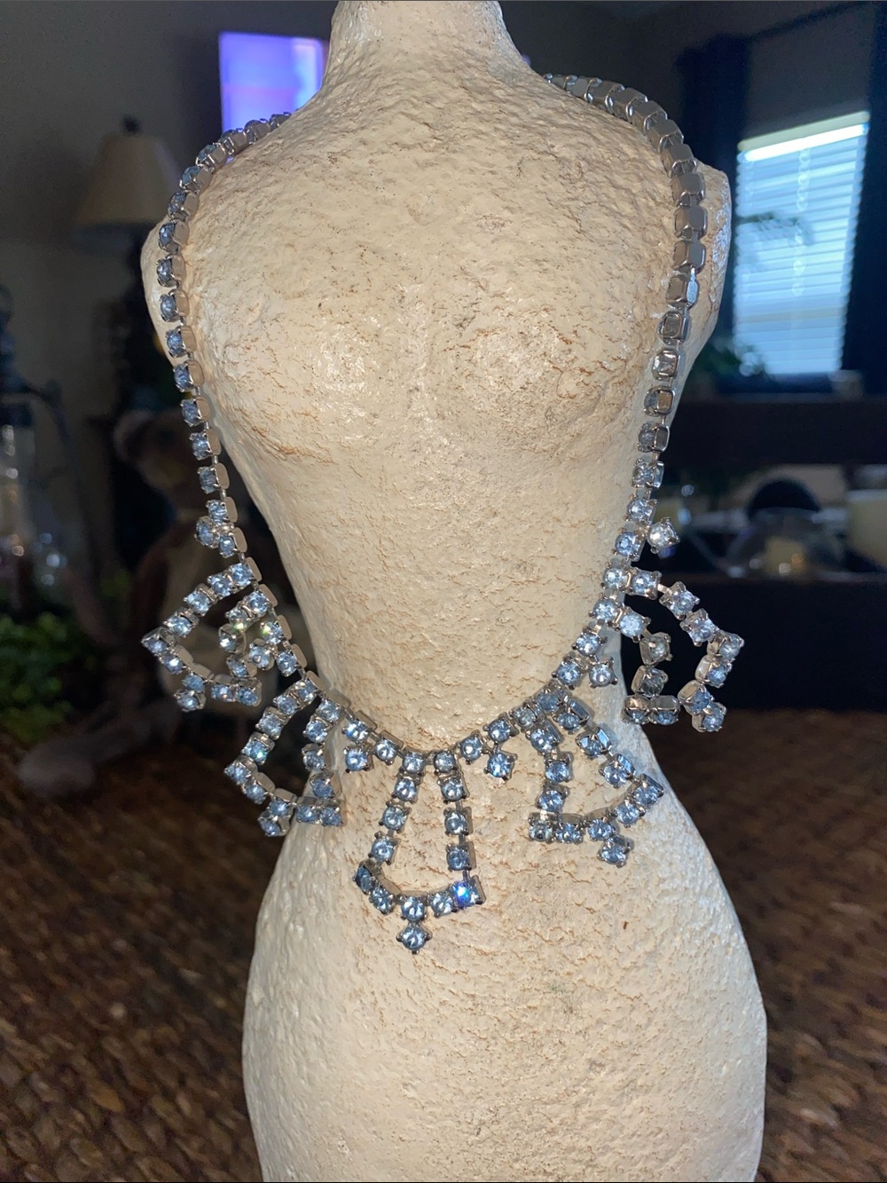 Blue Crystal Drop Rhinestone Statement Necklace